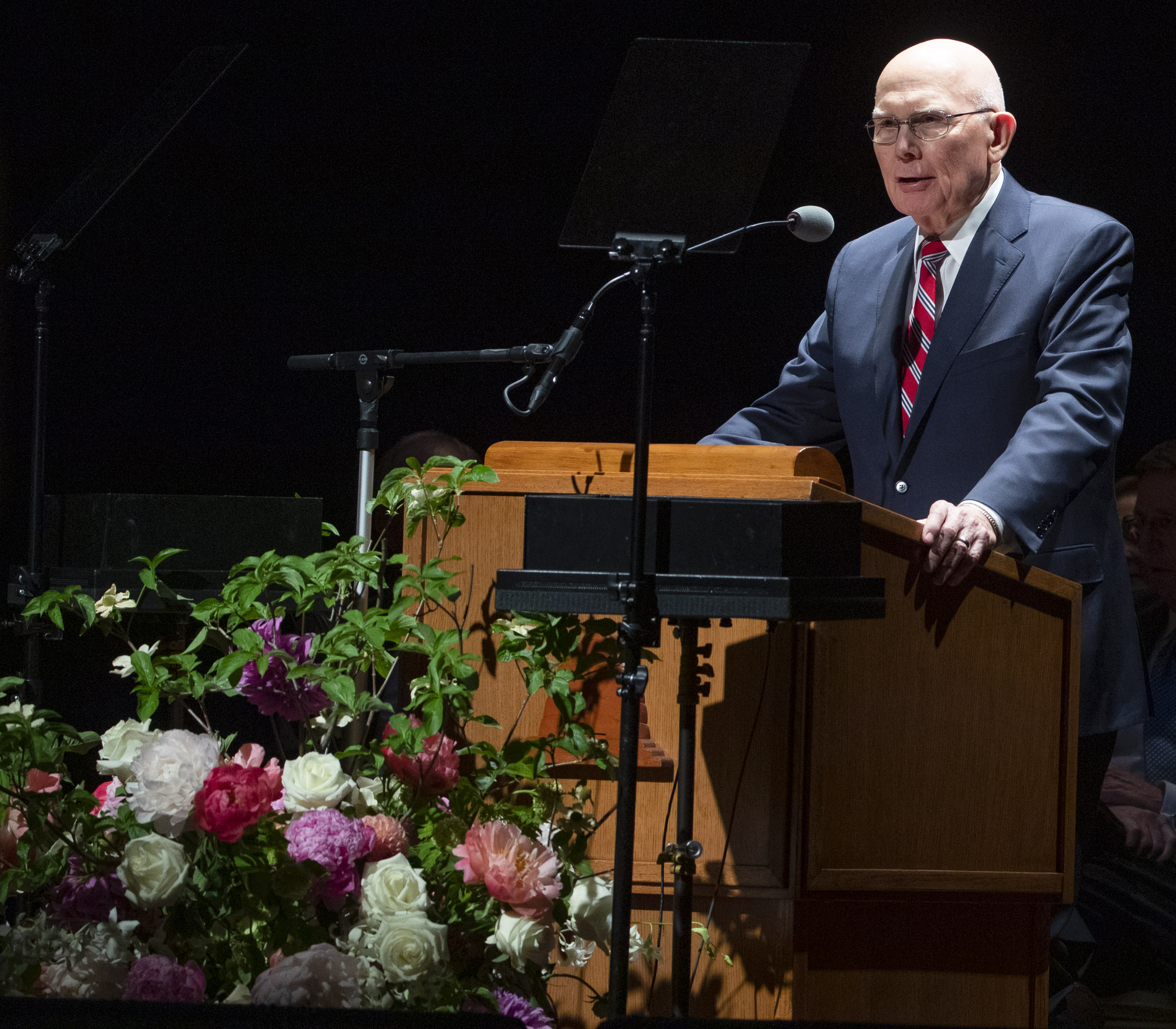 President Dallin H. Oaks, first counselor in the First Presidency of The Church of Jesus Christ of Latter-day Saints, speaks to youth during a devotional at the Interstake Center on the Oakland California Temple grounds on Saturday, June 15, 2019.