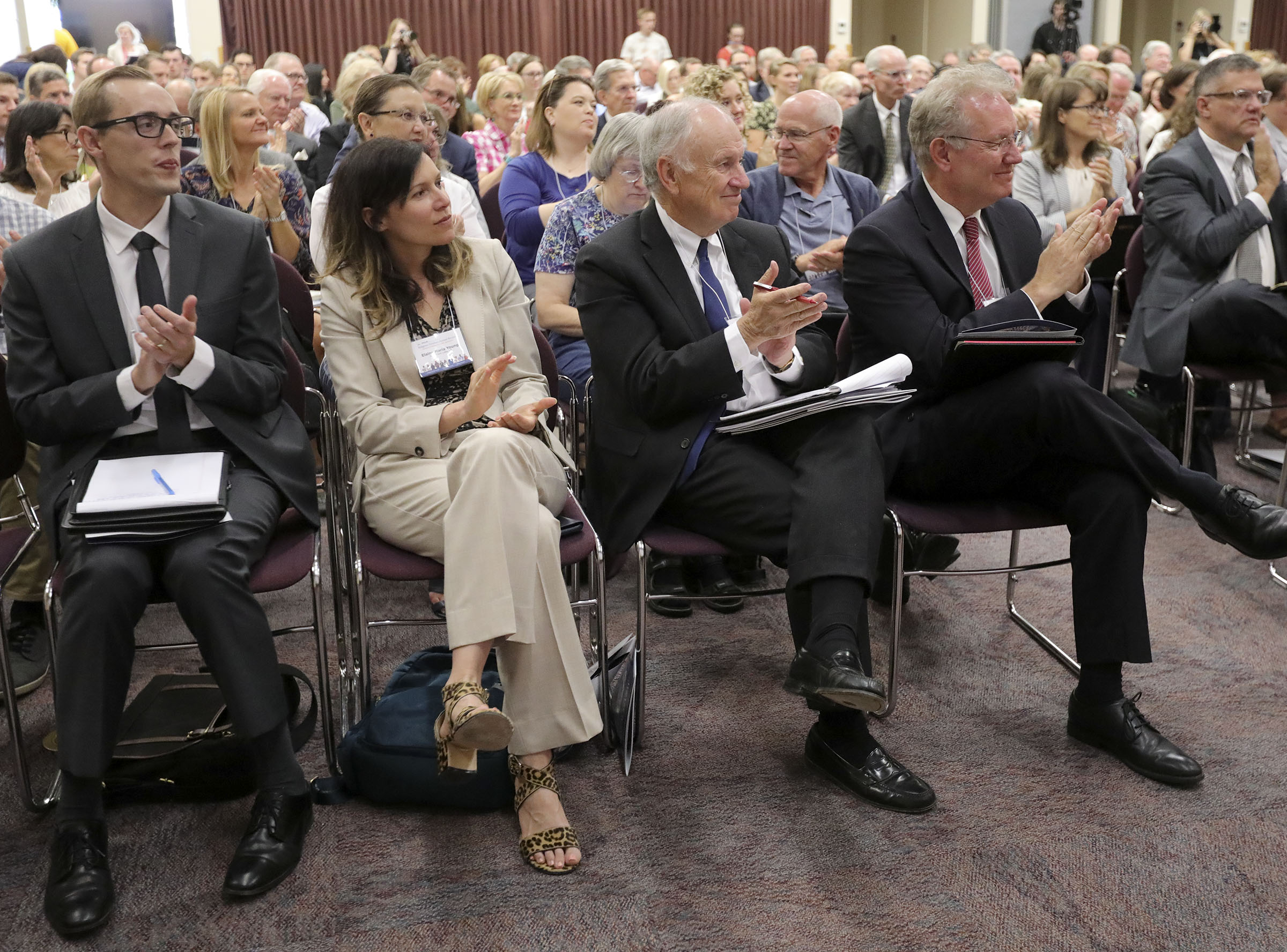 Attendees applaud after Elder Patrick Kearon, of The Church of Jesus Christ of Latter-day Saints' Presidency of the Seventy, gave the keynote address at the Religious Freedom Annual Review at the BYU Conference Center in Provo on Wednesday, June 19, 2019.