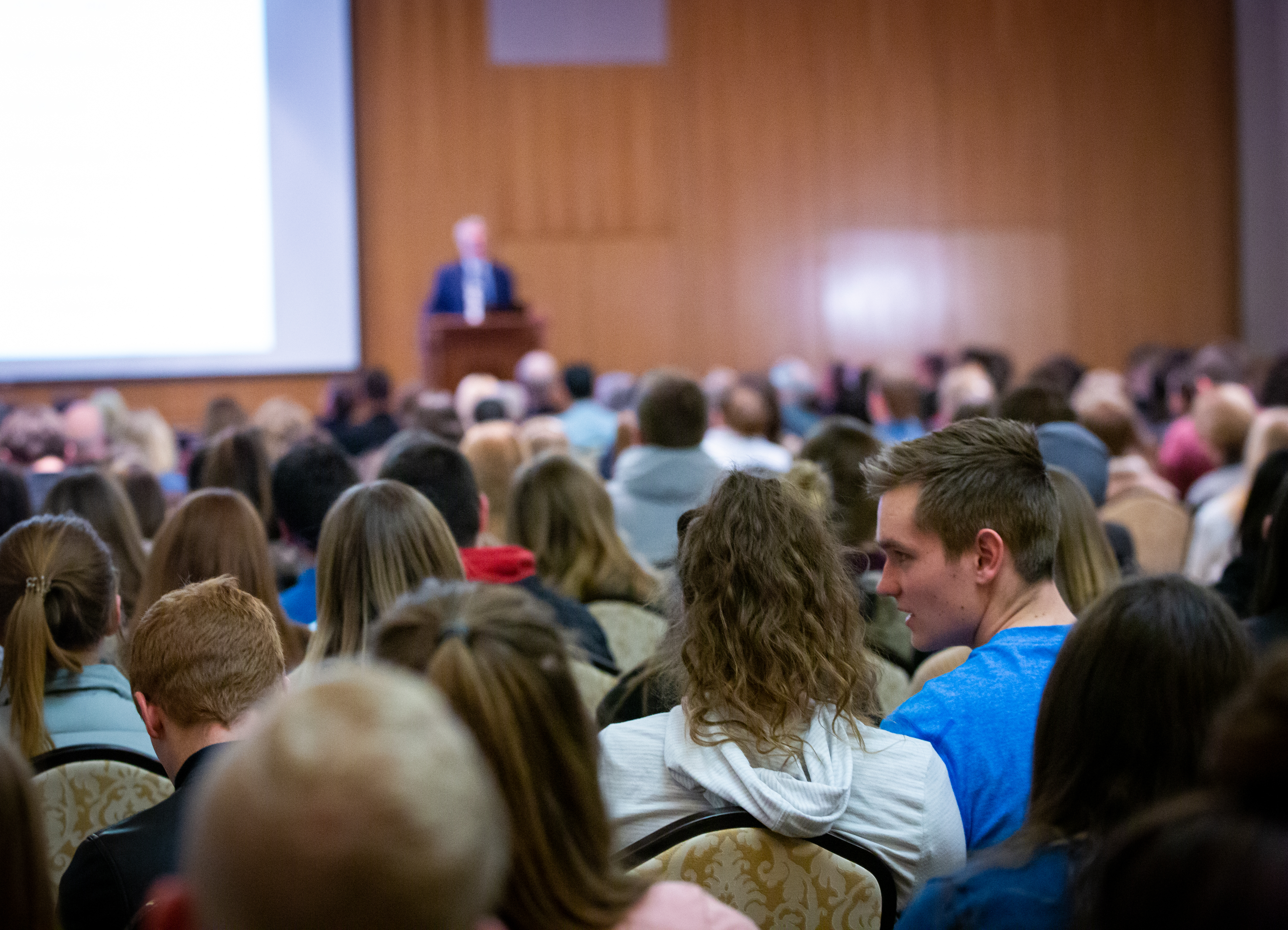Guest speaker Dr. Scott Stanley of the University of Denver addresses students, alumni and faculty during the 15th Annual Marjorie Pay Hinckley Lecture on Feb. 7, 2019 on the BYU Provo, Utah campus.