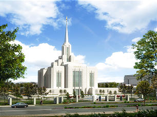 A rendering depicting renovations planned for the Ogden Utah Temple.