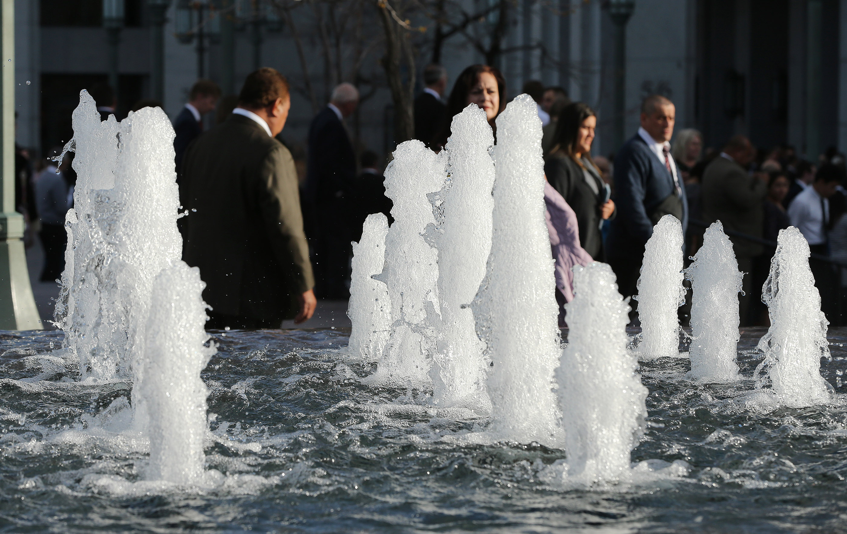 Conferencegoers arrive at the Conference Center prior to the 189th Annual General Conference of The Church of Jesus Christ of Latter-day Saints in Salt Lake City on Saturday, April 6, 2019.