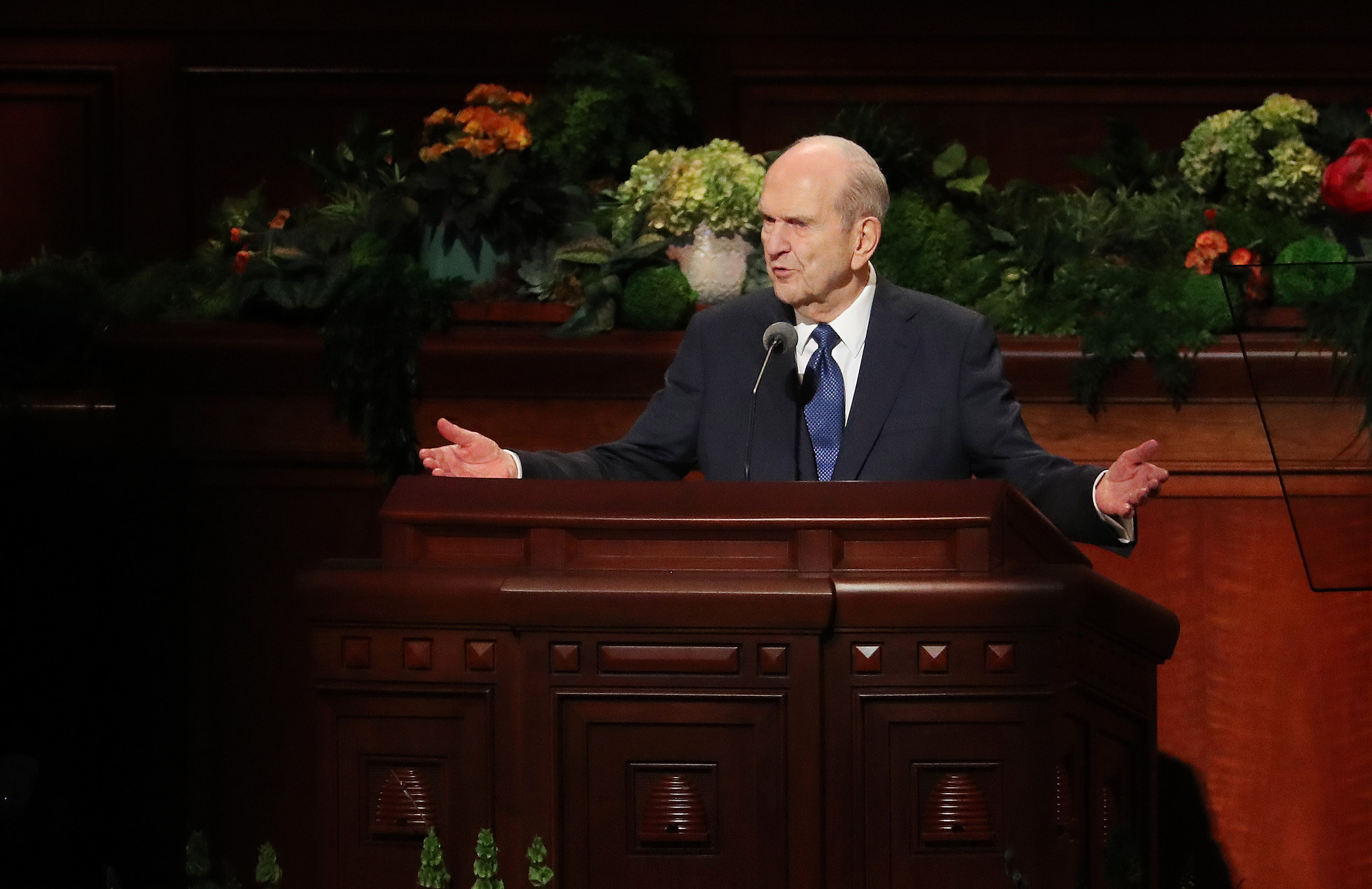 President Russell M. Nelson of The Church of Jesus Christ of Latter-day Saints, speaks during the 189th Annual General Conference of The Church of Jesus Christ of Latter-day Saints in the Conference Center in Salt Lake City on Sunday, April 7, 2019.