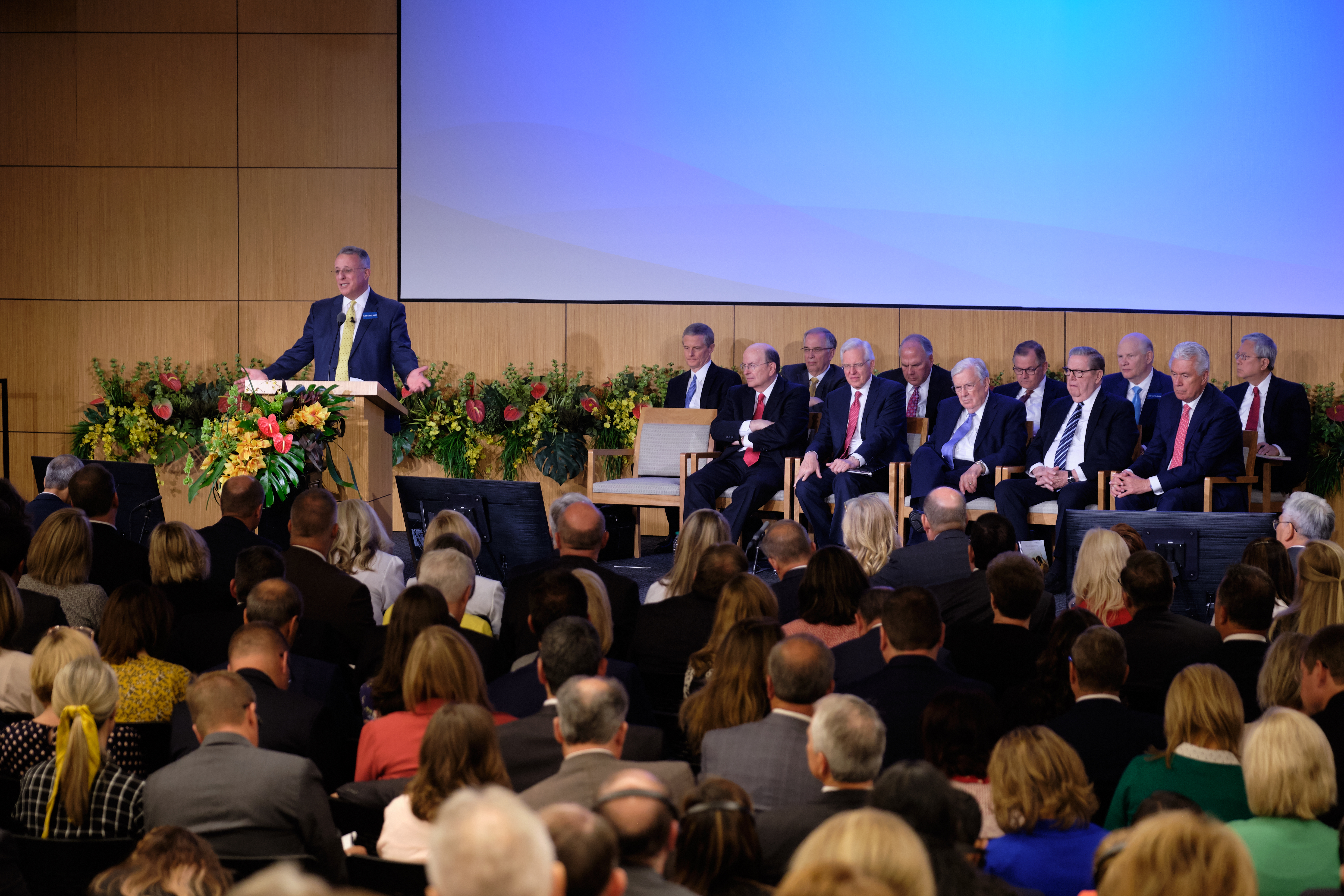 With his fellow members of the Quorum of the Twelve Apostles seated behind him, Elder Ulisses Soares speaks Tuesday, June 25, 2019, at the New Mission Leadership Seminar at the Provo Missionary Training Center.