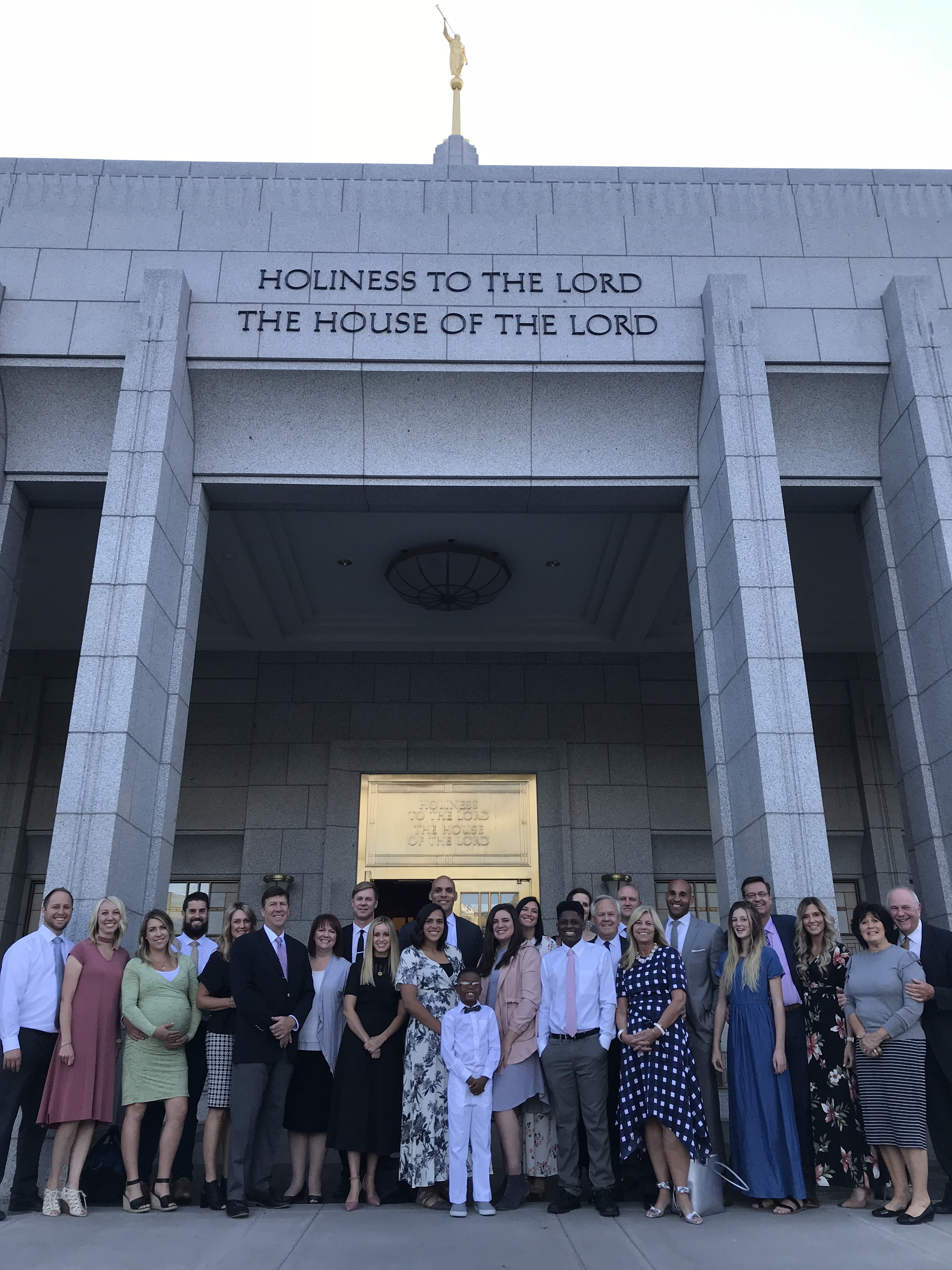 The Gary and Nancy Kehl family outside a temple of The Church of Jesus Christ of Latter-day Saints.