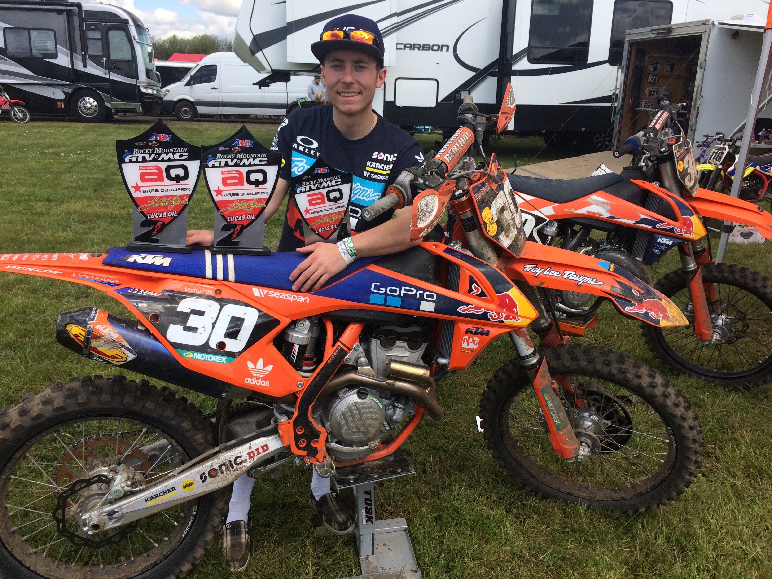 Hunter Syddall and his dirt bike, which features his No. 30.