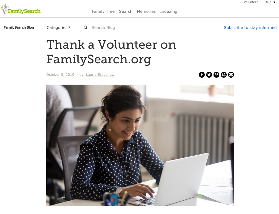 Las nuevas funciones de FamilySearch permiten a las personas agradecer a la persona que indexó el registro de su antepasado.