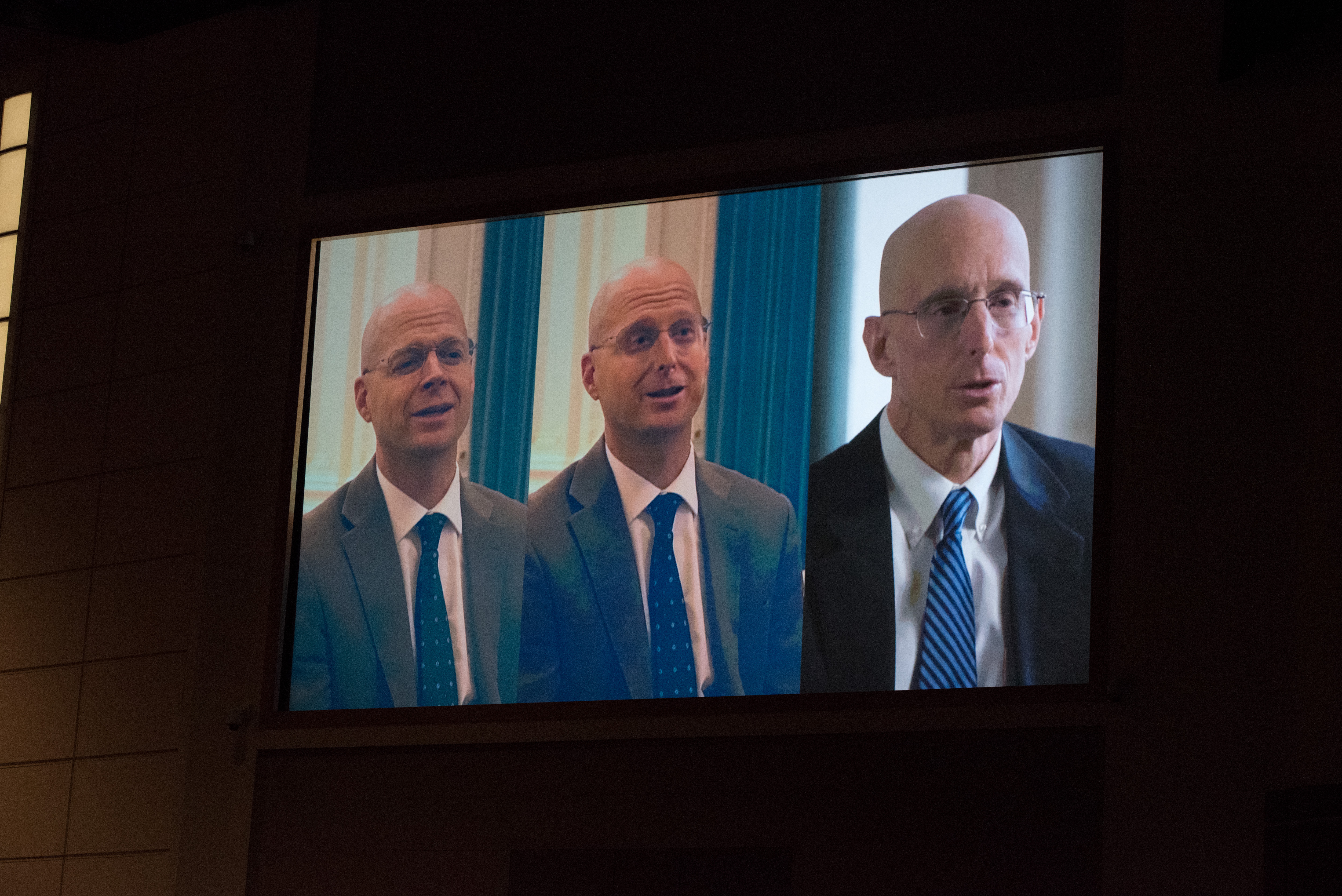 A video is shown to demonstrate how a deepfake video of President Henry J. Eyring was made, during a BYU-Idaho devotional on Oct. 29, 2019.