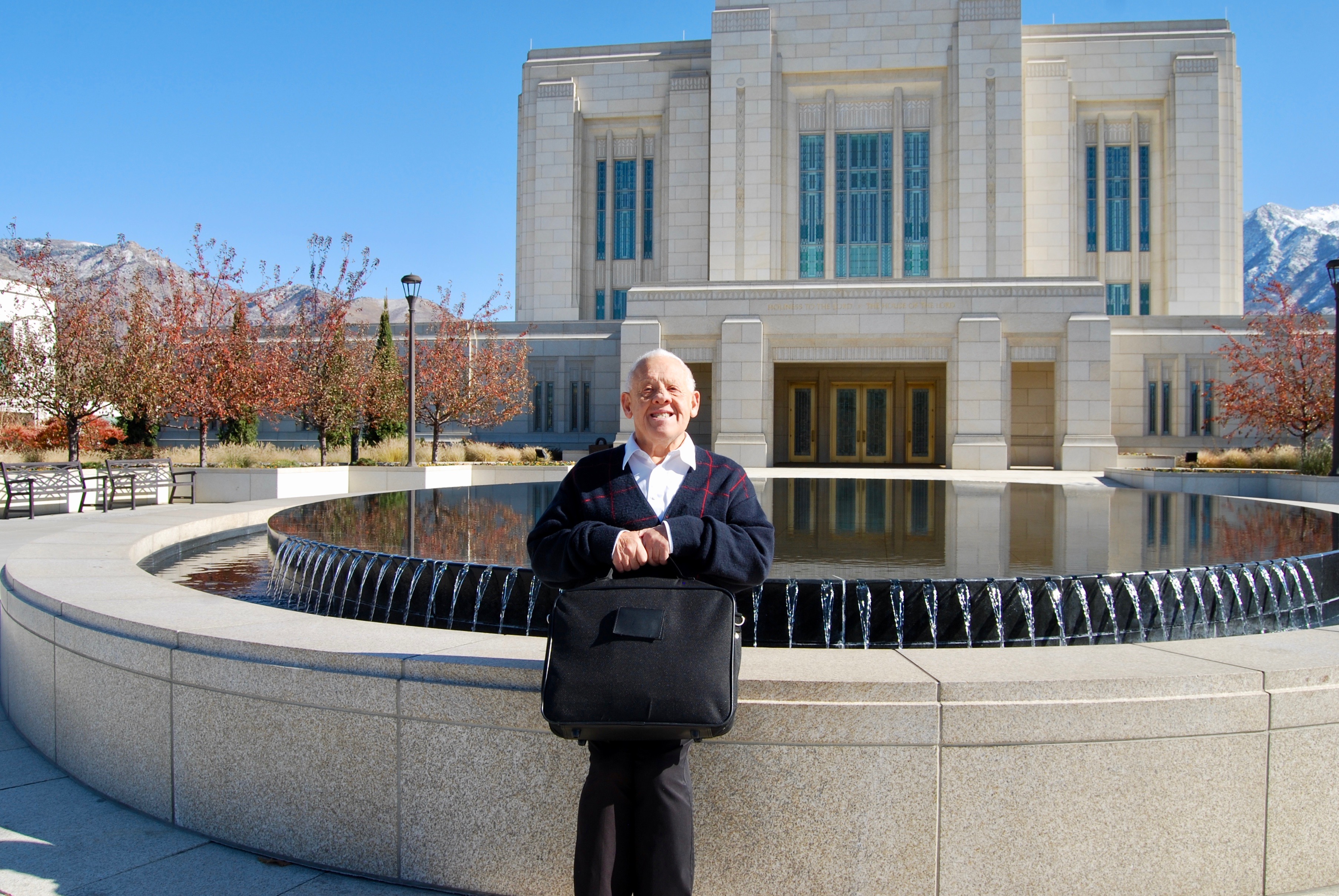 Dennis Preece sits outside the Ogden Utah Temple after attending his daily endowment sessions on Wednesday, Oct. 30, 2019.