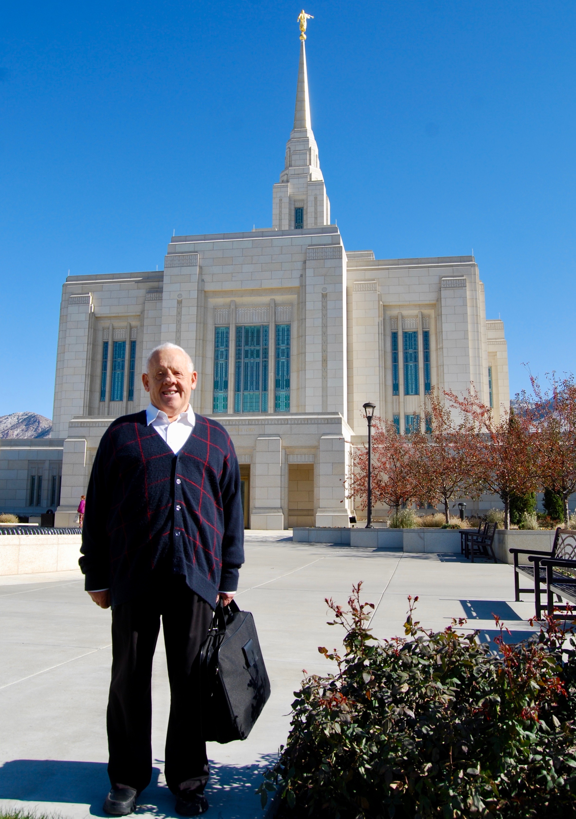 Dennis Preece stands outside the Ogden Utah Temple after attending his daily two endowment sessions on Wednesday, Oct. 30, 2019.