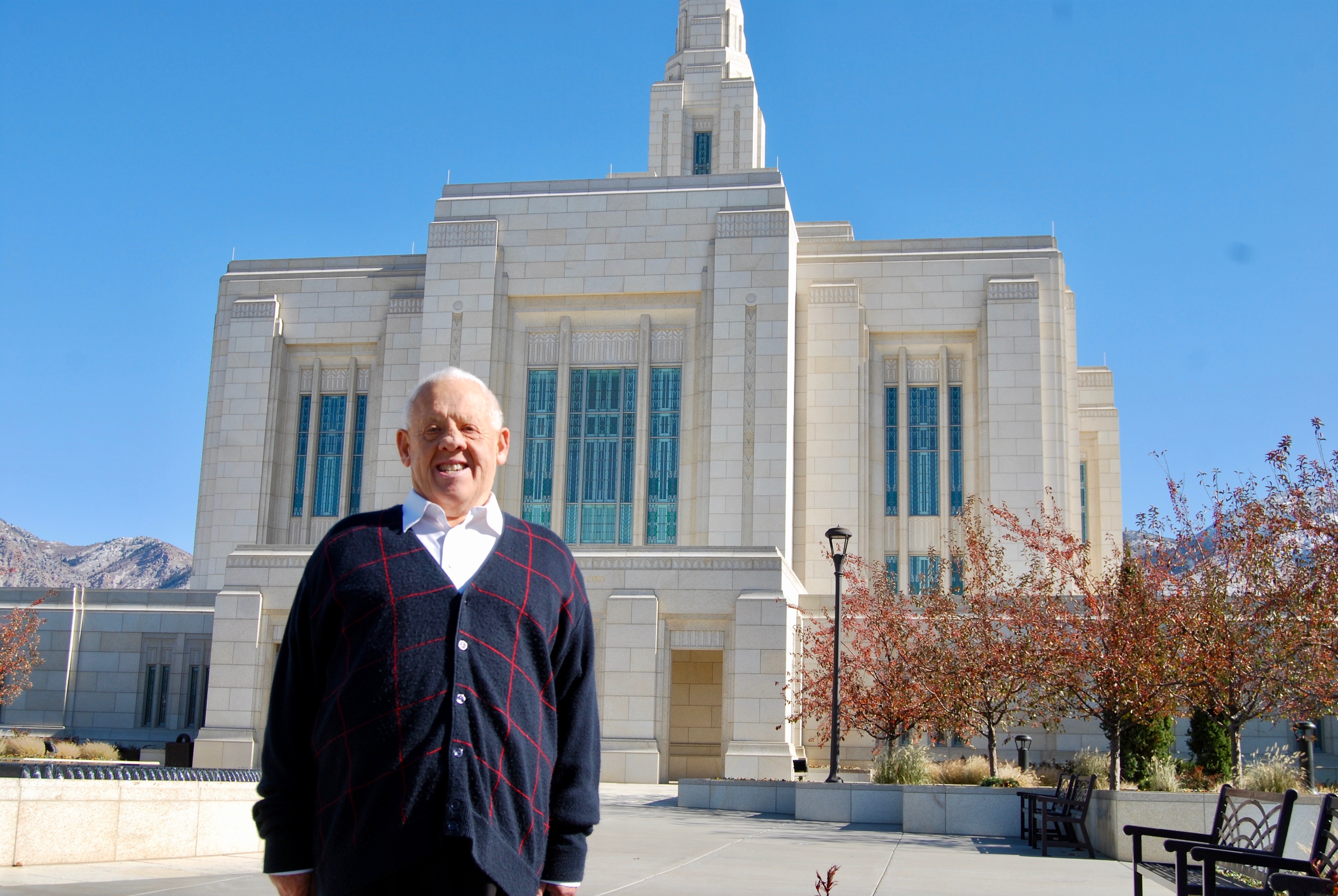 Dennis Preece stands outside the Ogden Utah Temple after attending his daily two endowment sessions on Wednesday, Oct. 30, 2019.