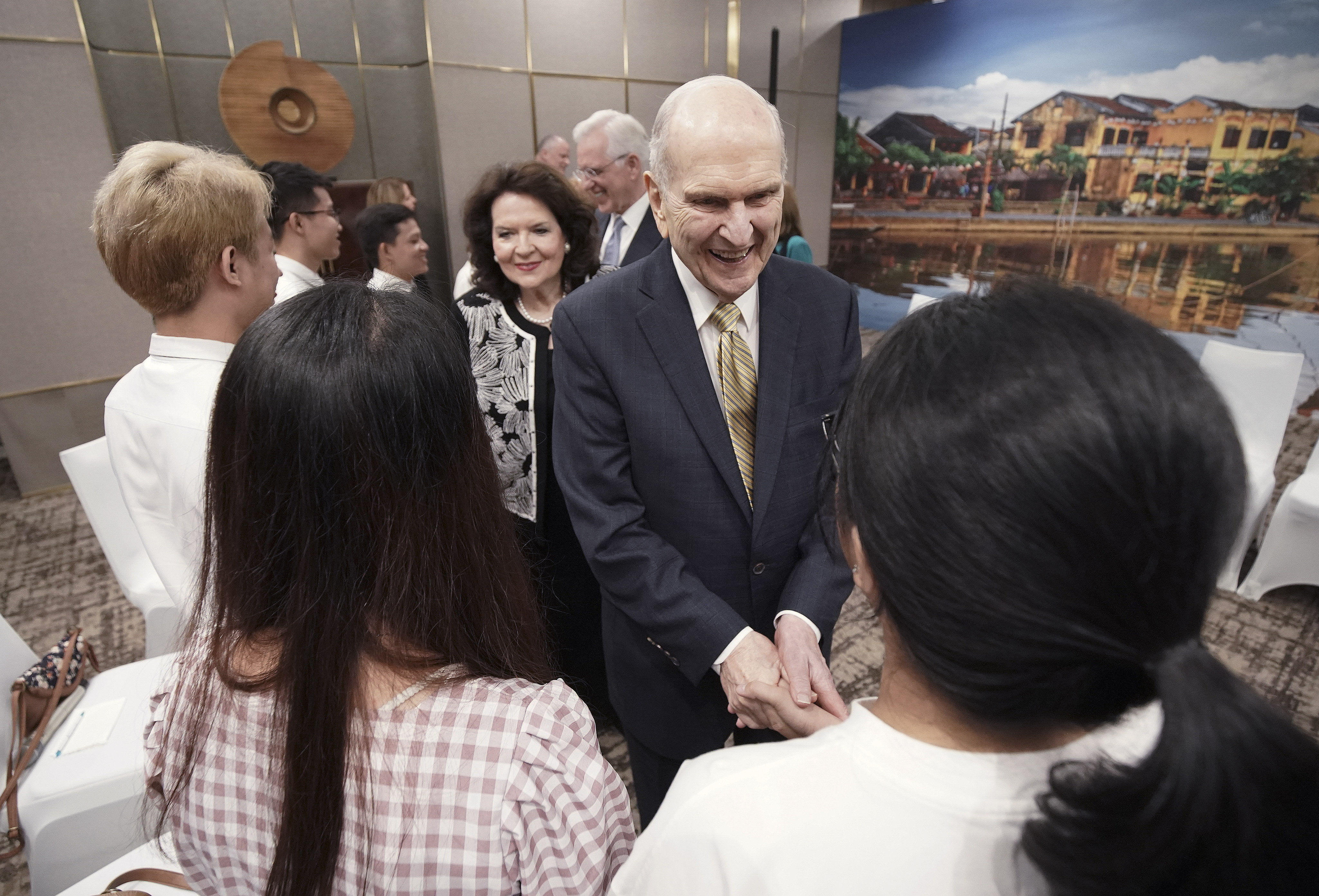 President Russell M. Nelson of The Church of Jesus Christ of Latter-day Saints and his wife, Sister Wendy Nelson, meet with youth in Ho Chi Minh City, Vietnam, on Nov. 18, 2019.