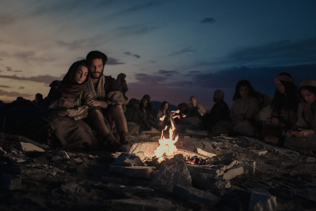 A scene from "The Christ Child" video produced by The Church of Jesus Christ of Latter-day Saints shows Mary and Joseph traveling to Bethlehem.