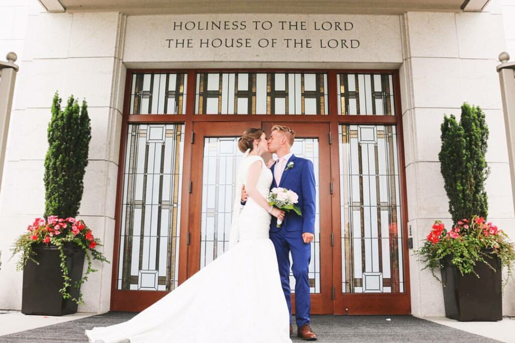 Brayden and Laura Faganello on their wedding day at the Vancouver British Columbia Temple on July 14, 2016.