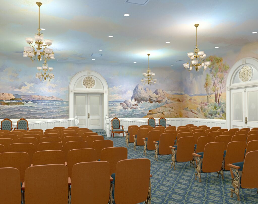 An artistic rendering of the renovated creation room in the Salt Lake Temple, December 2019. 