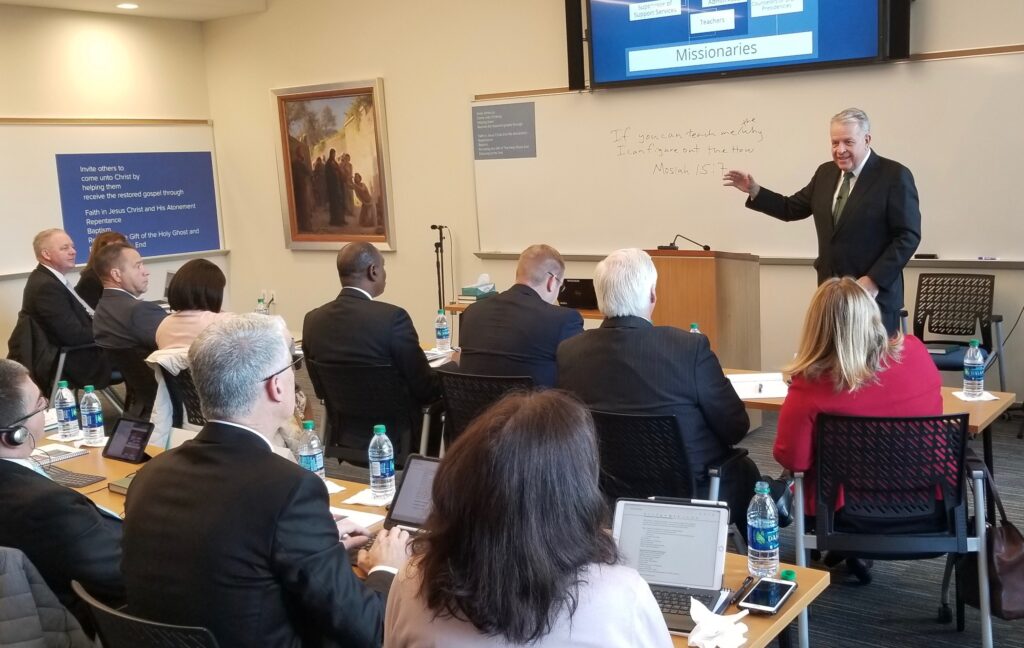 Elder Brent H. Nielson, a General Authority Seventy and executive director of the Missionary Department, leads a presentation during the 2020 MTC Leadership Seminar on Jan. 14, 2020, at the Provo Missionary Training Center in Provo, Utah.