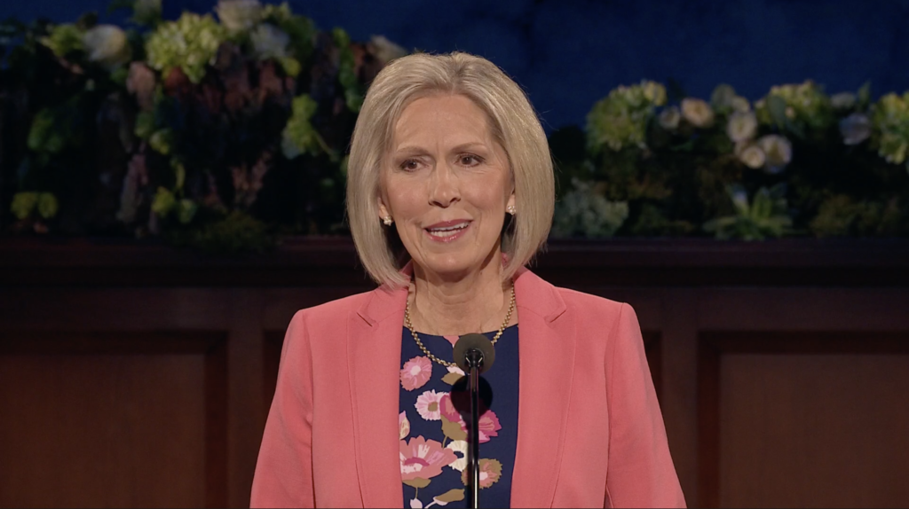 President Joy D. Jones, Primary general president, speaks during the Saturday morning session of the 190th Annual General Conference on April l4, 2020.